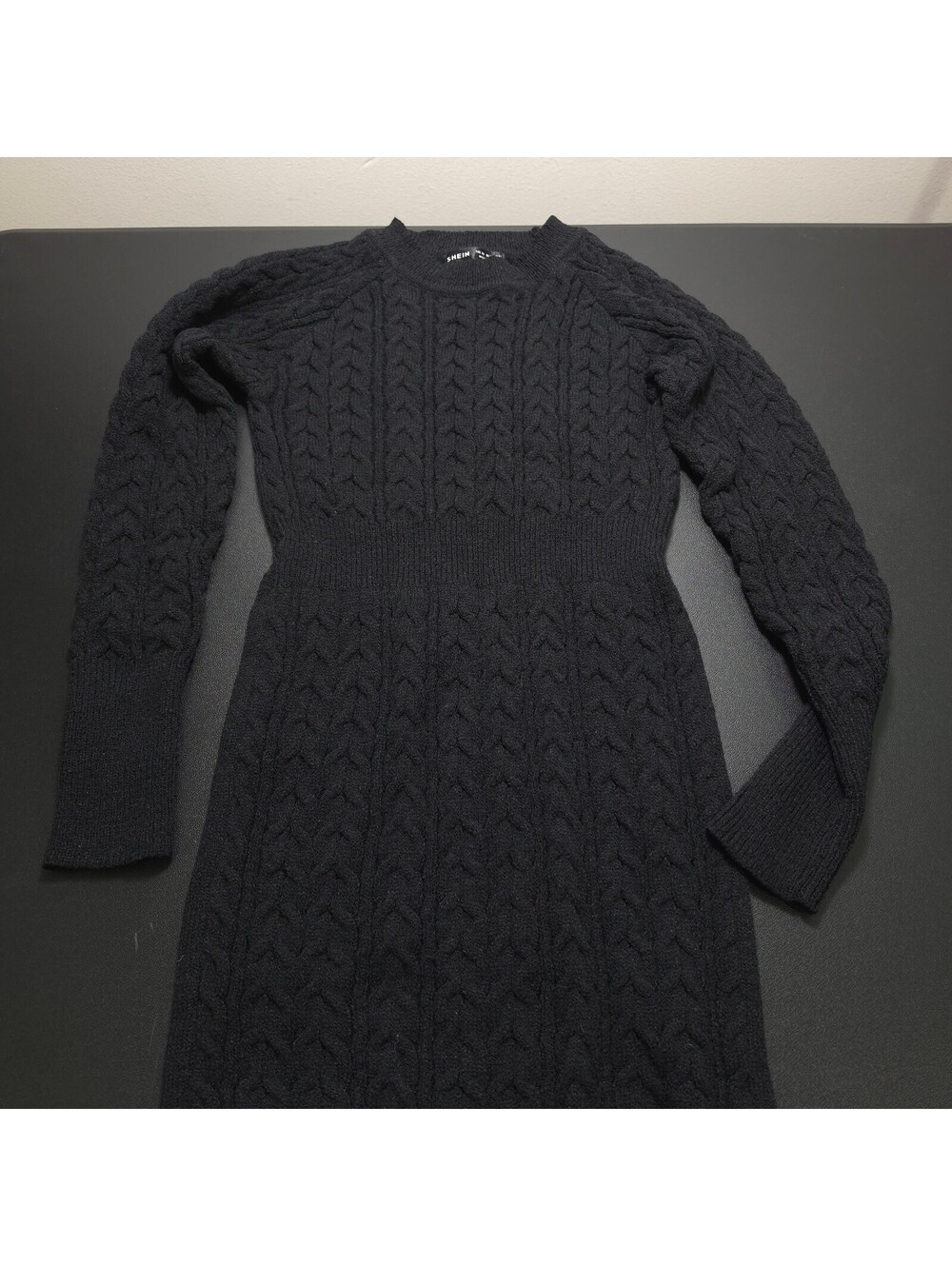 SHEIN Women's Black Cable Knit Long Sleeve Sweater Dress XS